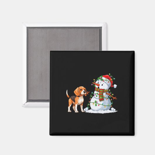 Grappige Beagle Hond Sneeuwman Kerstboom Lights XM Magneet (Voorkant / Achterkant)