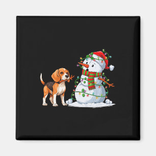 Grappige Beagle Hond Sneeuwman Kerstboom Lights XM Magneet