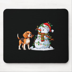 Grappige Beagle Hond Sneeuwman Kerstboom Lights XM Muismat