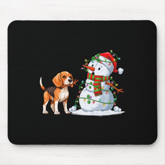 Grappige Beagle Hond Sneeuwman Kerstboom Lights XM Muismat (Voorkant)