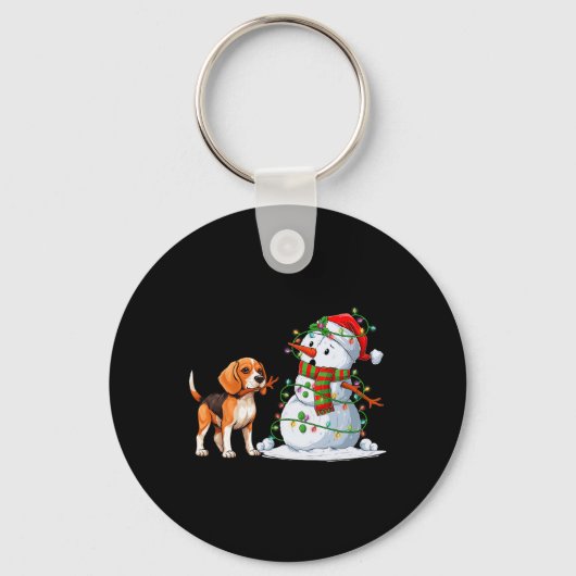 Grappige Beagle Hond Sneeuwman Kerstboom Lights XM Sleutelhanger (Voorkant)