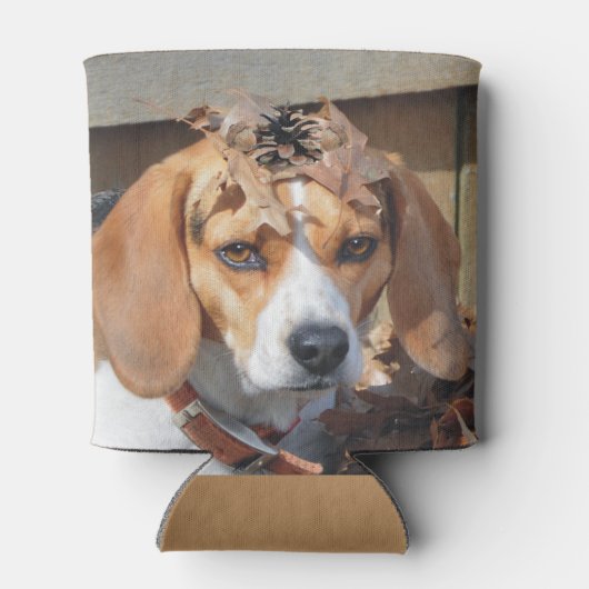 Grappige Beagle met bladeren eikels op hoofd Blikjeskoeler (Achterkant)