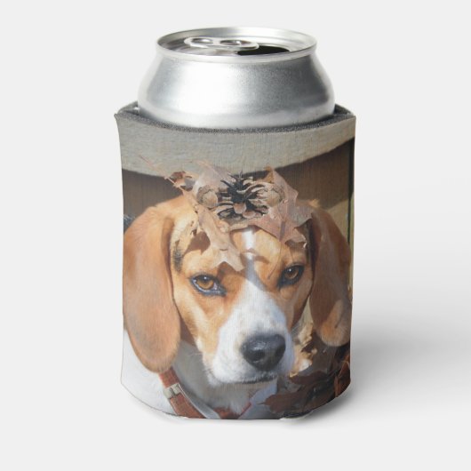 Grappige Beagle met bladeren eikels op hoofd Blikjeskoeler (Blikje Achterkant)