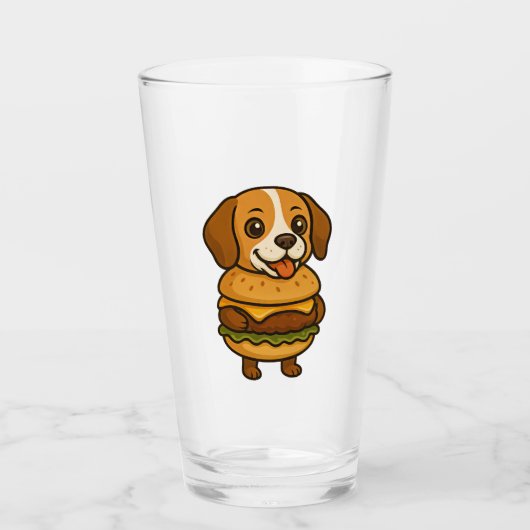 Grappige Beagle met Burger Grappig Mythisch Wezen Glas (Voorkant)