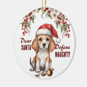 Grappige Beagle Puppy Definieer stoute kerst Keramisch Ornament (Links)