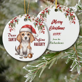 Grappige Beagle Puppy Definieer stoute kerst Keramisch Ornament
