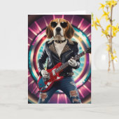 Grappige Beagle Rockster Kaart (Gele Bloem)