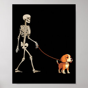 Grappige Beagle Skelet Hond Wandelen Halloween Hon Poster