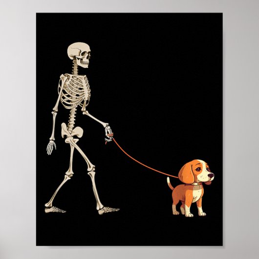 Grappige Beagle Skelet Hond Wandelen Halloween Hon Poster (Voorkant)