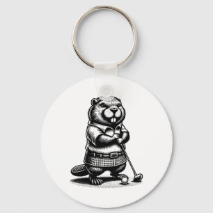Grappige Beaver Golfer Swing Golfen Knaagdier Spor Sleutelhanger