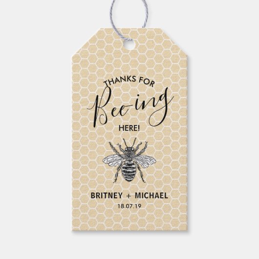 Grappige Bedankt voor Bee-ing Hier | Rustieke bij Cadeaulabel (Voorkant)