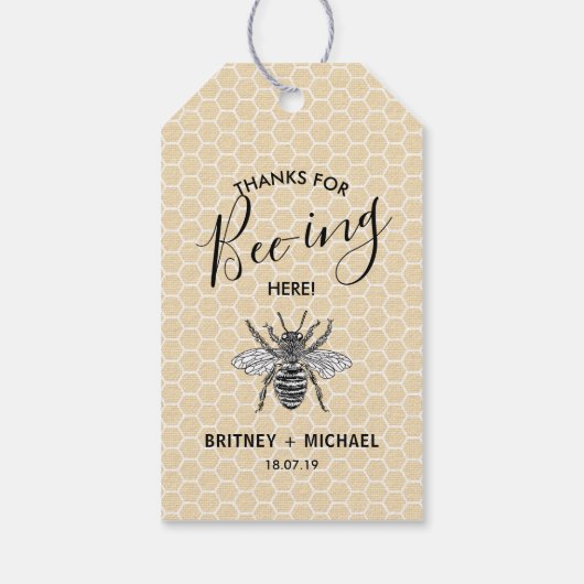 Grappige Bedankt voor Bee-ing Hier | Rustieke  bij Cadeaulabel (Achterkant)