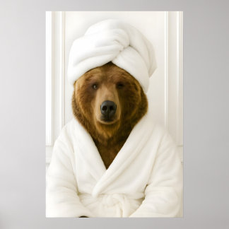 Grappige Beer Badkamer Print, Beer In Badjas Poster