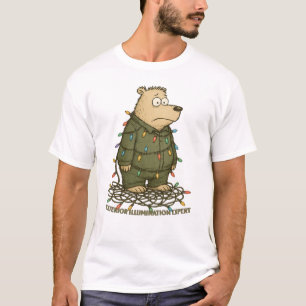 Grappige beer buitenverlichting expert in de knoop t-shirt