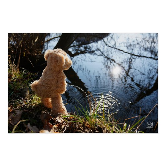 Grappige beer die ondeugend plast. perfect poster (Voorkant)