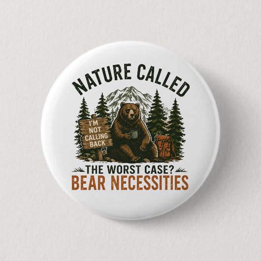 Grappige beer kampeer bord natuur gebeld ronde button 5,7 cm (Voorkant)