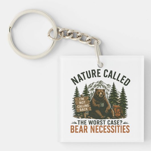 Grappige beer kampeer bord natuur heeft gebeld sleutelhanger (voorkant)