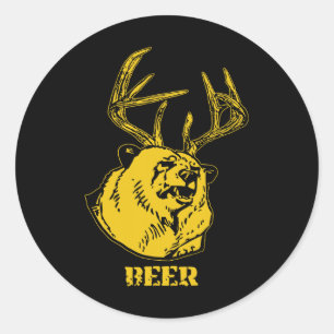 Grappige Beer Plus Hert Staat Gelijk Aan Bier Hert Ronde Sticker
