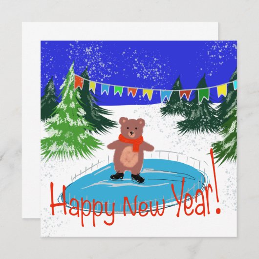 Grappige beer schaatst kaart (Voorkant / Achterkant)