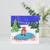 Grappige beer schaatst kaart (Staand voorkant)