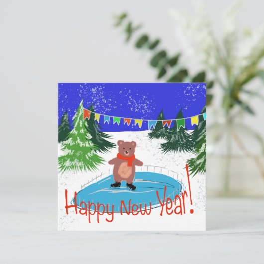 Grappige beer schaatst kaart (Staand voorkant)