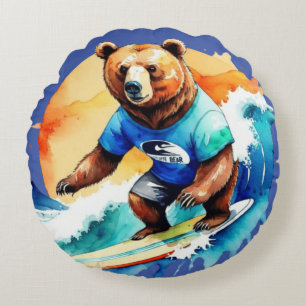Grappige beer surft T-shirt Rond Kussen
