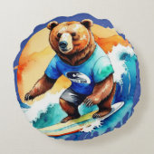 Grappige beer surft T-shirt Rond Kussen (Achterkant)