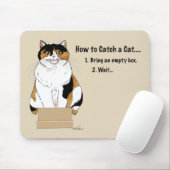 Grappige Beige Calico Kat Doos Humor Vangst Muismat (Met muis)