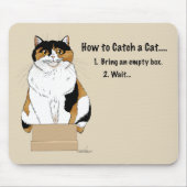 Grappige Beige Calico Kat Doos Humor Vangst Muismat (Voorkant)
