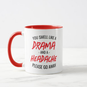 Grappige beledigende typografie drama en hoofdpijn mok