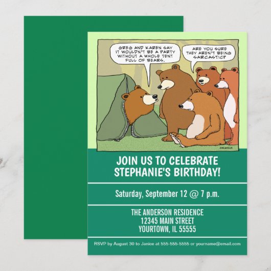 Grappige Beren buiten het verjaardagsfeest van de  Kaart (Voorkant / Achterkant)