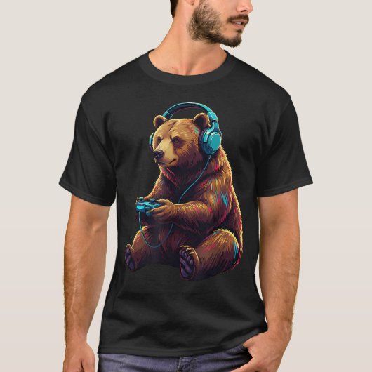 Grappige beren gaming dier videogames t-shirt (Voorkant)