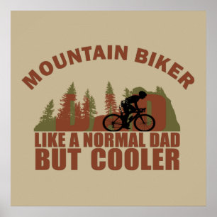 Grappige bergfietsende vader poster