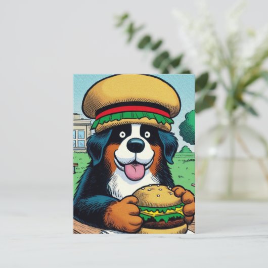 Grappige Berner Sennenhond met Cheeseburger Briefkaart (Staand voorkant)