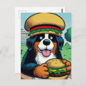Grappige Berner Sennenhond met Cheeseburger Briefkaart (Voorkant / Achterkant)