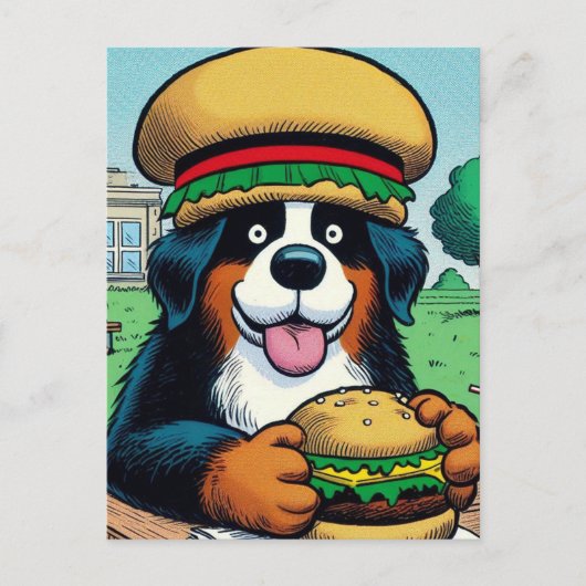 Grappige Berner Sennenhond met Cheeseburger Briefkaart (Voorkant)