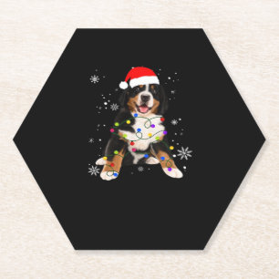 Grappige Berner Sennenhond verlicht Kerstmis Match Kartonnen Onderzetters