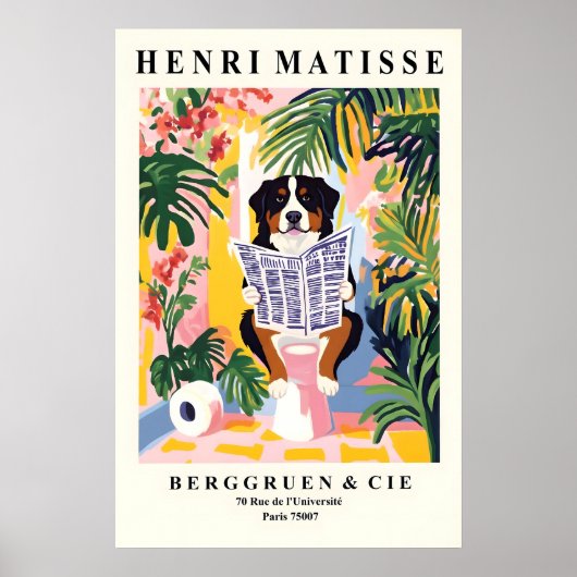 Grappige Bernese Berghond Kunst - Matisse Stijl Poster (Voorkant)