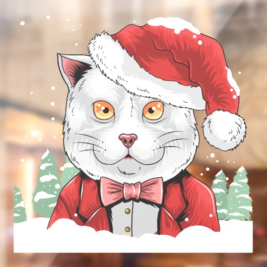 Grappige besneeuwde kerstkat dennenbomen raamsticker (Vel 2)