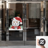 Grappige besneeuwde kerstkat dennenbomen raamsticker (Kantoordeur)