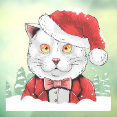 Grappige besneeuwde kerstkat dennenbomen raamsticker (Vel 3)