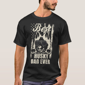 Grappige Beste Husky Vader Ooit Vintage Retro Vlag T-shirt
