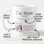 Grappige beste kat mam ooit zoekresultaat met foto koffiemok<br><div class="desc">Grappige mok voor de geweldige kattenmoeder in je leven met een 'Cat Mom search' logo en een enkel zoekresultaat voor "Best cat mom ever",  met de naam van de kattenmoeder,  een foto,  een persoonlijk bericht en een 5-sterrenrating.</div>