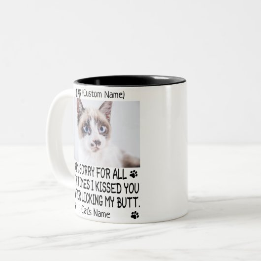 grappige Beste kat, persoonlijke foto en naam van  Tweekleurige Koffiemok (Voorkant links)