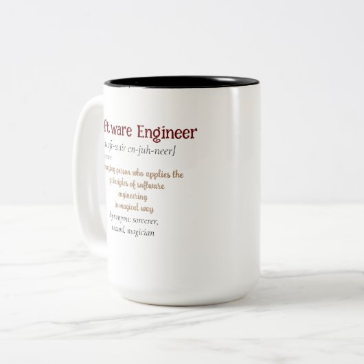 Grappige Beste Software Engineer Definitie Gift Co Tweekleurige Koffiemok (Voorkant links)