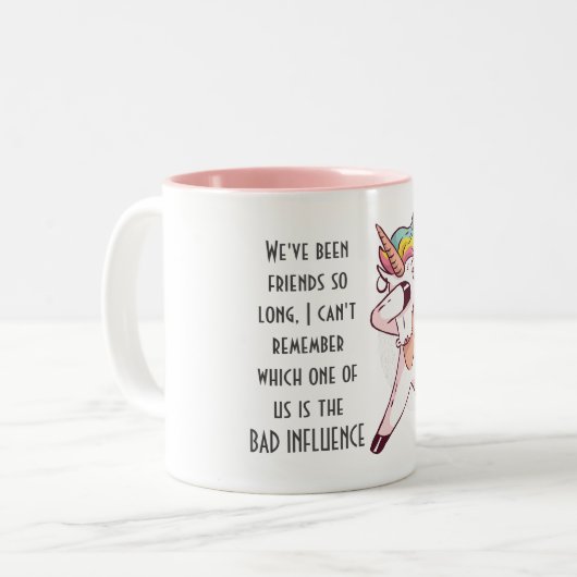 Grappige Beste Vriend GRAVE INVLOED Eenoorn Dabbin Tweekleurige Koffiemok (Voorkant links)