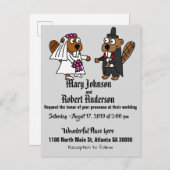 Grappige bever bruid en bruidegom bruiloft uitnodi uitnodiging briefkaart (Voorkant / Achterkant)