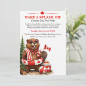 Grappige bever Canada Day zwembadfeest uitnodiging (Staand voorkant)