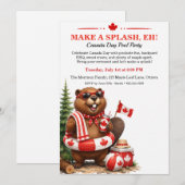 Grappige bever Canada Day zwembadfeest uitnodiging (Voorkant / Achterkant)