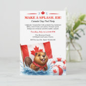Grappige bever Canada Day zwembadfeest uitnodiging (Staand voorkant)